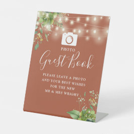 フォトゲストブックグリーンリーテラコッタ結婚ズ 台座サイン