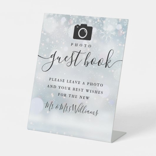 フォトゲストブックブラックシグネチャースクリプトウィンター 台座サイン (正面)