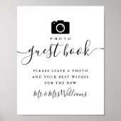 フォトゲストブックブラック&ホワイトのスクリプトサイン ポスター (正面)