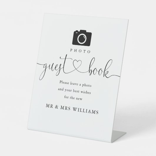 フォトゲストブックブラック&ホワイトハートスクリプト 台座サイン (正面)