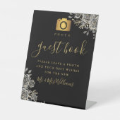 フォトゲストブックブラック&金ゴールドゴシックバラ 台座サイン (正面)