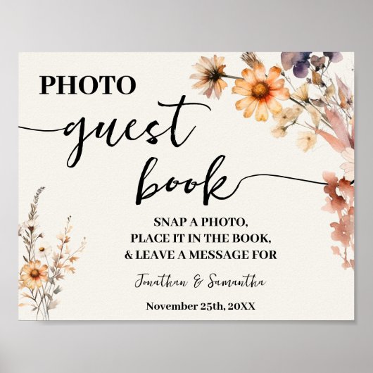 フォトゲストブック結婚のブライダル秋のワイルドフラワー ポスター (正面)
