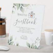 フォトゲストブックeucalyptusと金ゴールドの結婚緑 台座サイン (インサイチュ)