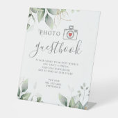 フォトゲストブックeucalyptusと金ゴールドの結婚緑 台座サイン (正面)