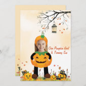 フォトコスメパーソナライズされたットカボチャパーティーキッズ 招待状 (正面/裏面)