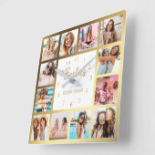 フォトコパーソナライズされたラージュの金ゴールド白 スクエア壁時計 (傾斜)