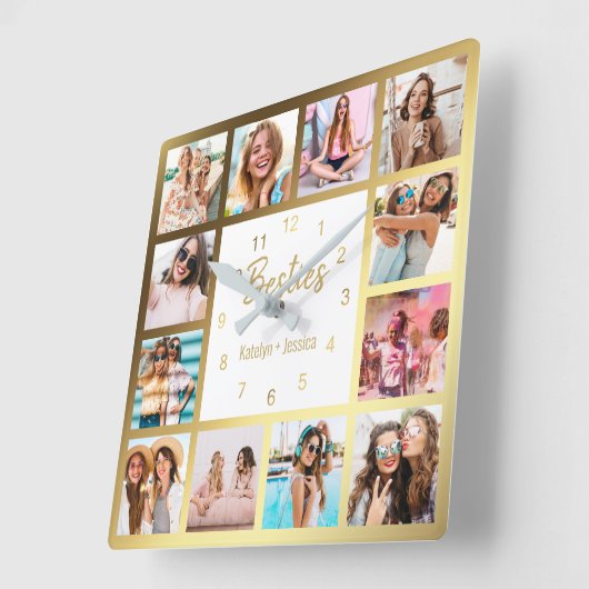 フォトコパーソナライズされたラージュの金ゴールド白 スクエア壁時計 (傾斜)