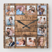 フォトコパーソナライズされたラージュウッ素朴ドワイン樽 スクエア壁時計 (正面)