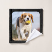 フォトコラパーソナライズされたージュのペット好きの犬を飼うウーフ  バスタオルセット (ウォッシュタオル)