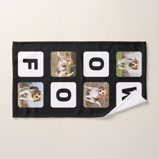 フォトコラパーソナライズされたージュのペット好きの犬を飼うウーフ バスタオルセット (ハンドタオル)