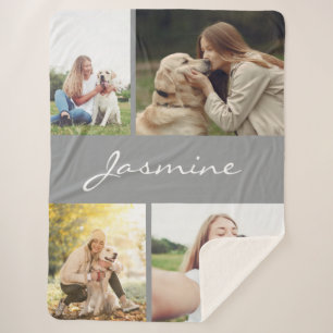 フォトコラモダンージュドッググレー シェルパブランケット