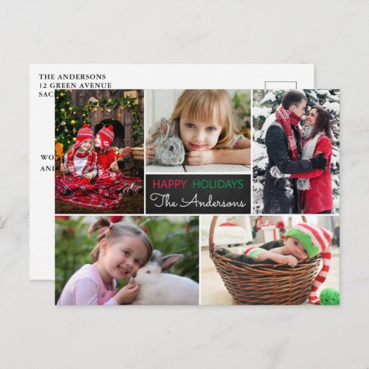フォトコラモダンージュハッピーホリデーズクリスマス ポストカード (正面/裏面)