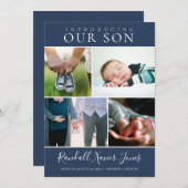 フォトコラモダンージュブルー男の赤ちゃん誕生 案内状 (正面/裏面)