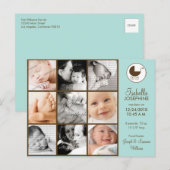 フォトコラージアクアグリーンベビー誕生のお知らせ 案内ポストカード (正面/裏面)