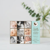 フォトコラージアクアグリーンベビー誕生のお知らせ 案内ポストカード (スタンド正面)