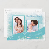 フォトコラージクリスマスの雪パーソナライズされた片 シーズンポストカード (正面/裏面)