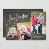フォトコラージクリスマスカードフェイク金ゴールドグリッター シーズンカード (正面/裏面)