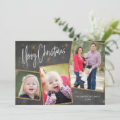 フォトコラージクリスマスカードフェイク金ゴールドグリッター シーズンカード (スタンド正面)