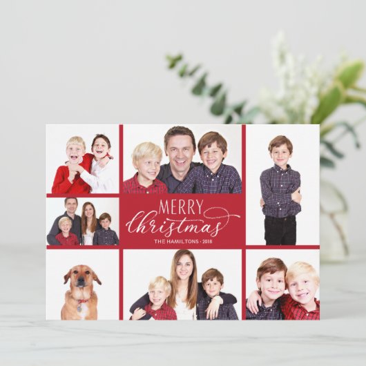 フォトコラージクリスマスカード7枚フォトシックなスクリプト 招待状 (スタンド正面)