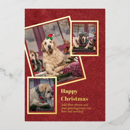 フォトコラージクリスマスカー実在ド金箔 箔招待状 (正面)