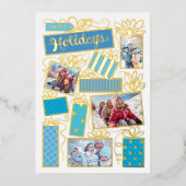 フォトコラージクリスマスゴールドフォイルホリデーカード 箔招待状 (正面)