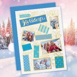 フォトコラージクリスマスゴールドフォイルホリデーカード 箔招待状