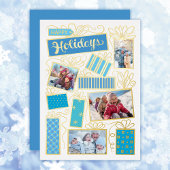 フォトコラージクリスマスゴールドフォイルホリデーカード 箔招待状