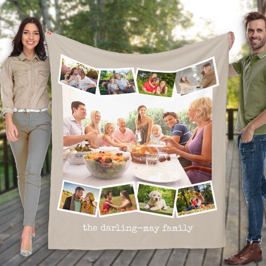 フォトコラージグザグフォトストリップニュートラルキノコ フリースブランケット