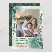 フォトコラージグリーンホリデーカードメリークリスマス シーズンカード (正面/裏面)