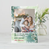 フォトコラージグリーンホリデーカードメリークリスマス シーズンカード (スタンド正面)