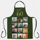 フォトコラージグリーン金ゴールド60誕生日 エプロン (正面)