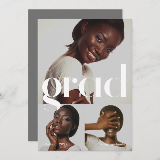 フォトコラージグレイ卒業パーティー3 招待状 (正面/裏面)