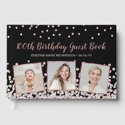フォトコラージシルバーバラ金ゴールド100誕生日 ゲストブック (正面)