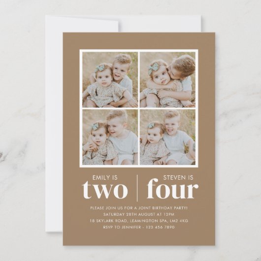 フォトコラージジョイント誕生日 招待状 (正面)