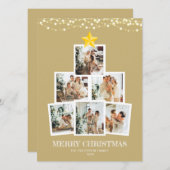 フォトコラージツリー金ゴールド文字列ライトクリスマス シーズンカード (正面/裏面)