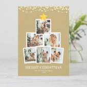 フォトコラージツリー金ゴールド文字列ライトクリスマス シーズンカード (スタンド正面)
