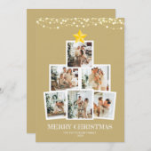 フォトコラージツリー金ゴールド文字列ライトクリスマス シーズンカード (正面/裏面)