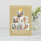 フォトコラージツリー金ゴールド文字列ライトクリスマス シーズンカード (スタンド正面)