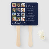 フォトコラージネイビーブルー結婚式 プログラム ハンドファン (正面&裏面)