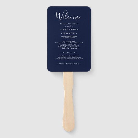 フォトコラージネイビーブルー結婚式 プログラム ハンドファン (裏面)
