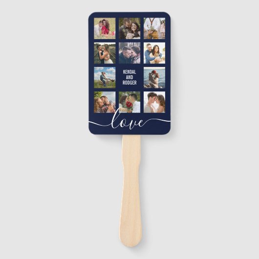 フォトコラージネイビーブルー結婚式 プログラム ハンドファン (正面)