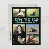フォトコラージネオングリーンハッピーニューイヤー シーズンポストカード (正面/裏面)