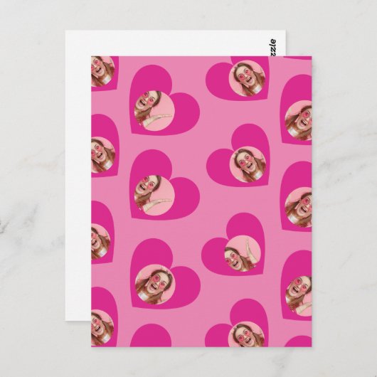 フォトコラージバレンタインデーハートピンク ポストカード (正面/裏面)