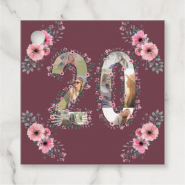 フォトコラージビッグ20誕生日ガールピンクの花 フェイバータグ