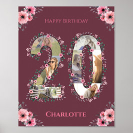 フォトコラージビッグ20誕生日ガールピンクの花 ポスター
