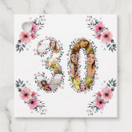 フォトコラージビッグ30歳の誕生日ピンクの花白 フェイバータグ