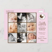 フォトコラージピンクベビー誕生のお知らせ 案内ポストカード (正面/裏面)