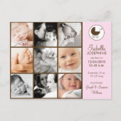 フォトコラージピンクベビー誕生のお知らせ 案内ポストカード (正面)