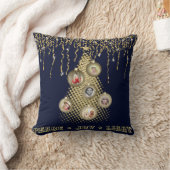 フォトコラージファミリーツリー装飾ネイビー金ゴールド クッション (ブランケット)