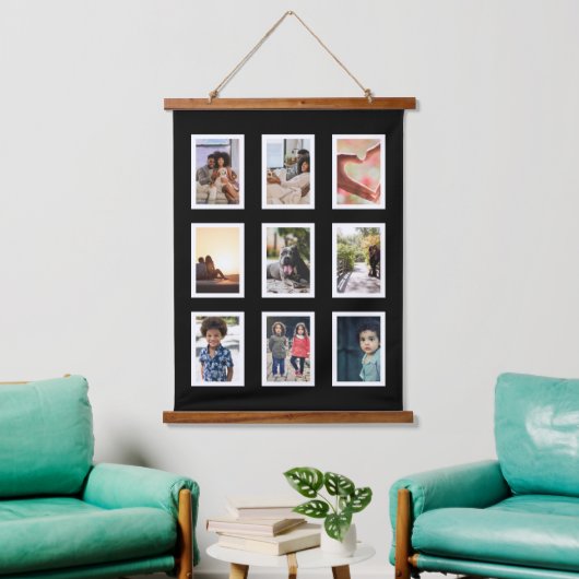 フォトコラージファミリーパーソナライズされた9 吊り下げ型タペストリー (リビング)